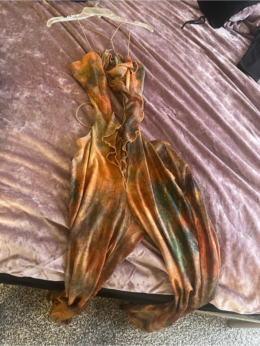 Flowy Ruffle Front Jumpsuit in Rust Multi
